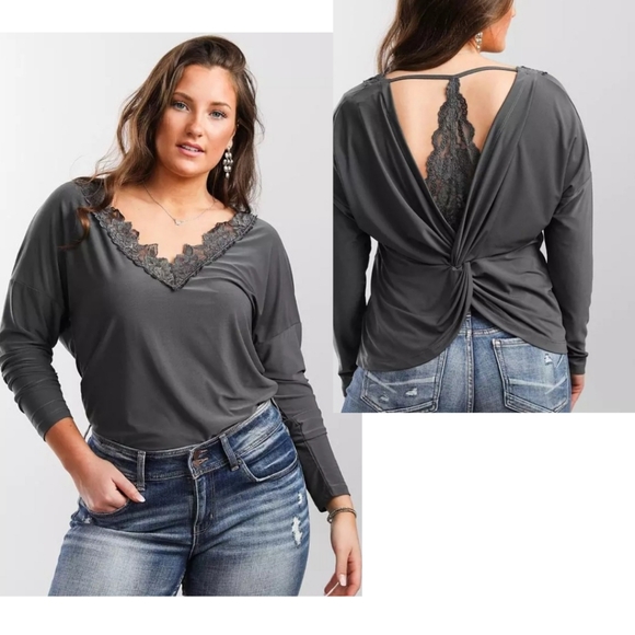 BKE Tops - BKE | Daytrip Lace Trim Longsleeve Top